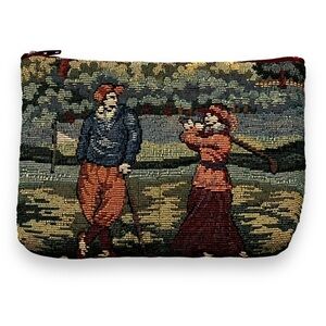 Vintage Tapestry Golfer Print zip Pouch Holdings Fine Accessories 5” x 7”